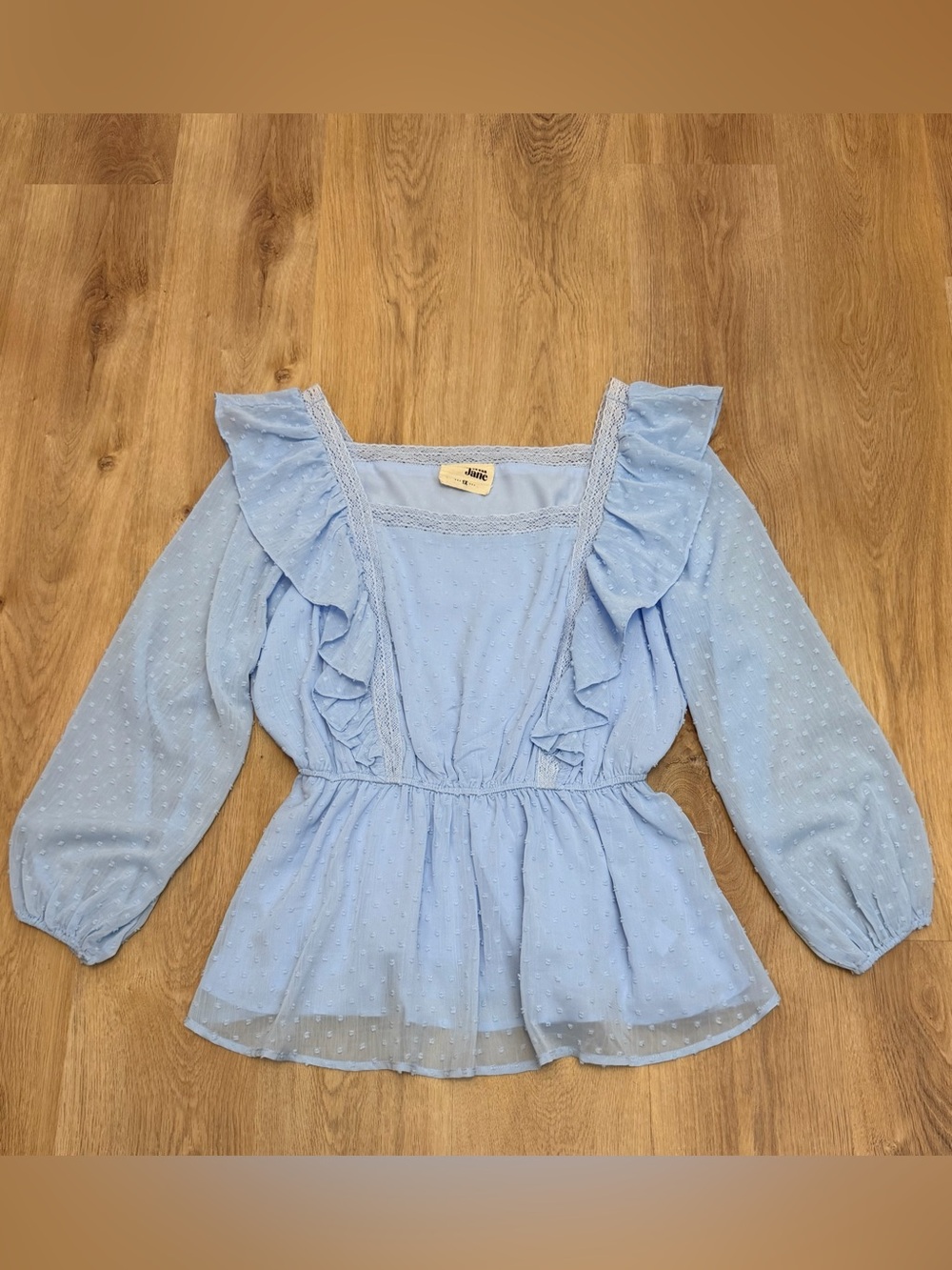 Savanna Jane Blue Swiss Dot Peplum Blouse